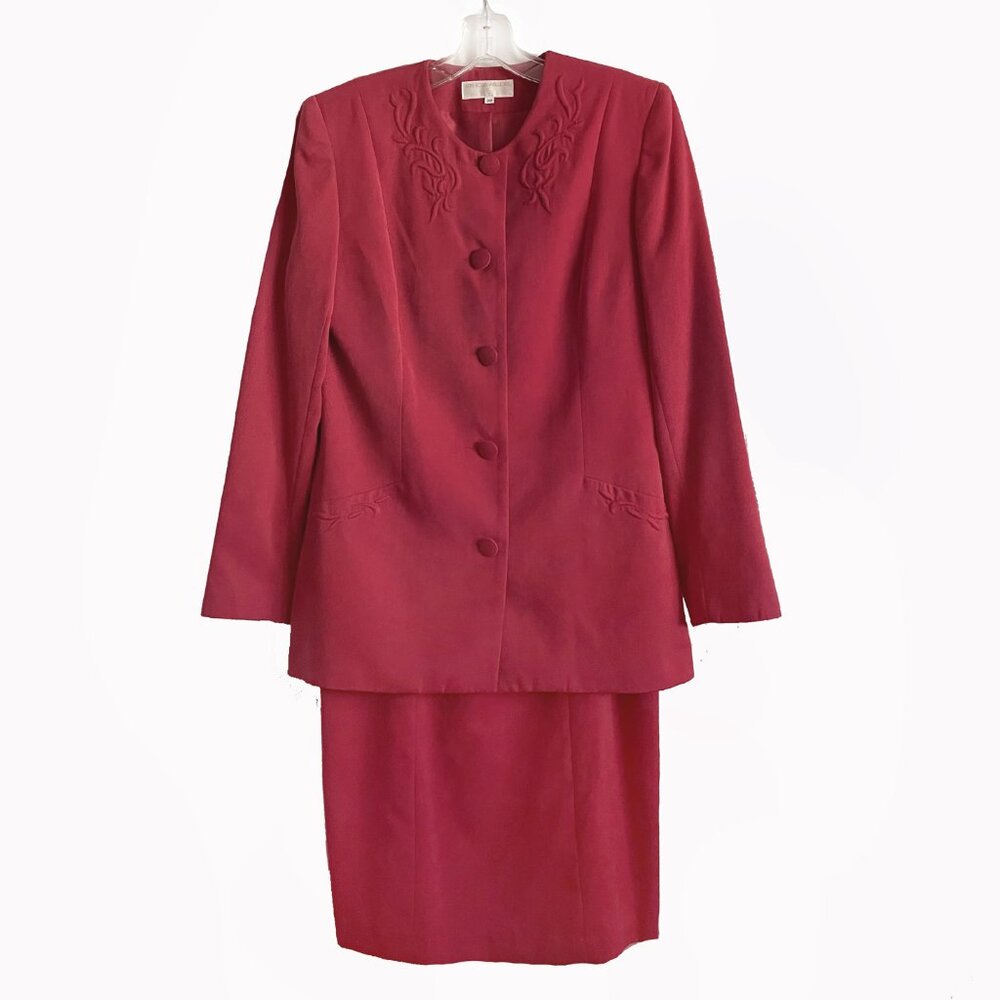 Women's business suit - dress and jacket set - burgundy color, size 38 fits S/M